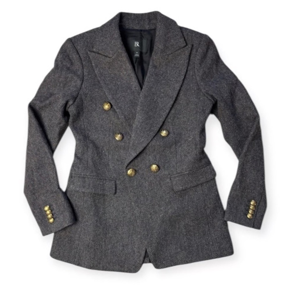 Banana Republic Herringbone Captains Blazer Sz 12 Double Breasted Italian Wool
